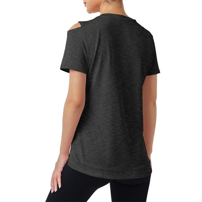 Miusey Cold Shoulder Tops for Women Crew Neck Short Sleeve Workout Yoga Breathable Casual Tunic Tops Shirts